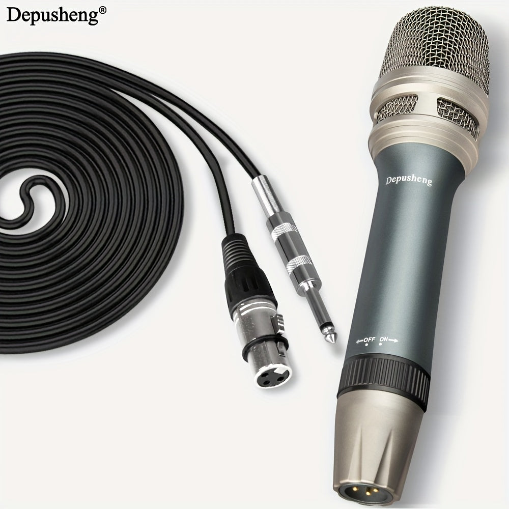 Microfono Voz Dinámico Depusheng C90, Profesional de Mano Unidireccional con Bobina Móvil y Función Silenciosa, Conector de 6.35mm, Azul, para Karaoke, Juegos, Transmisión en Vivo, Grabación y Videollamadas, Diseño Elegante del Micrófono | Construcción R