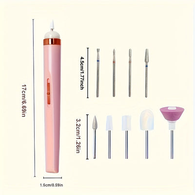 Broca Portátil para Uñas con 5 Accesorios, USB y Luz LED, Velocidad Ajustable para Herramientas de Manicura y Pedicura