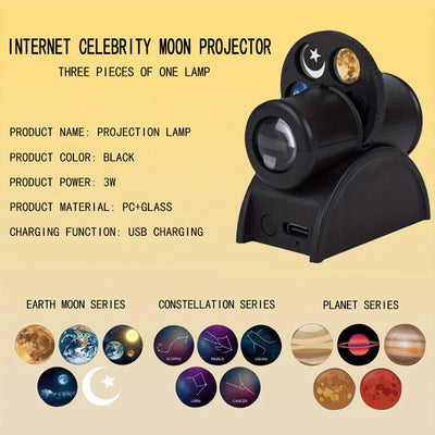 1pc Lámpara de proyección de noche estrellada, 15 escenas HD LED Proyector de estrellas, recargable por USB, ≤36V, acabado barnizado, iluminación ambiental decorativa para techo de dormitorio, 15 escenas de cielo estrellado con constelaciones y planetas