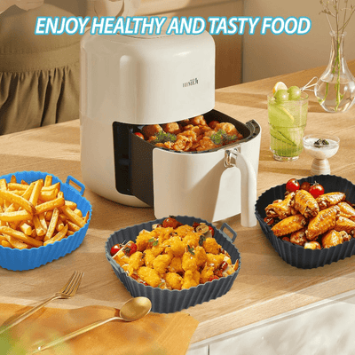 3 Piezas de Forros para Freidora de Aire Antiadherentes, Resistentes a 480°F/250°C con Base Antideslizante, Fácil Limpieza, Compatibles con Todas las Freidoras, Horno y Horneado - Cestillas de Silicona Alimentaria (4-7 Cuartos/3.8-6.5L) - Ideales para Po