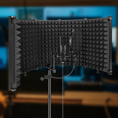 1 pantalla aislante de micrófono de espuma de alta densidad, material PP, color negro, para estudio de grabación, podcasts, canto y transmisiones - Filtro vocal
