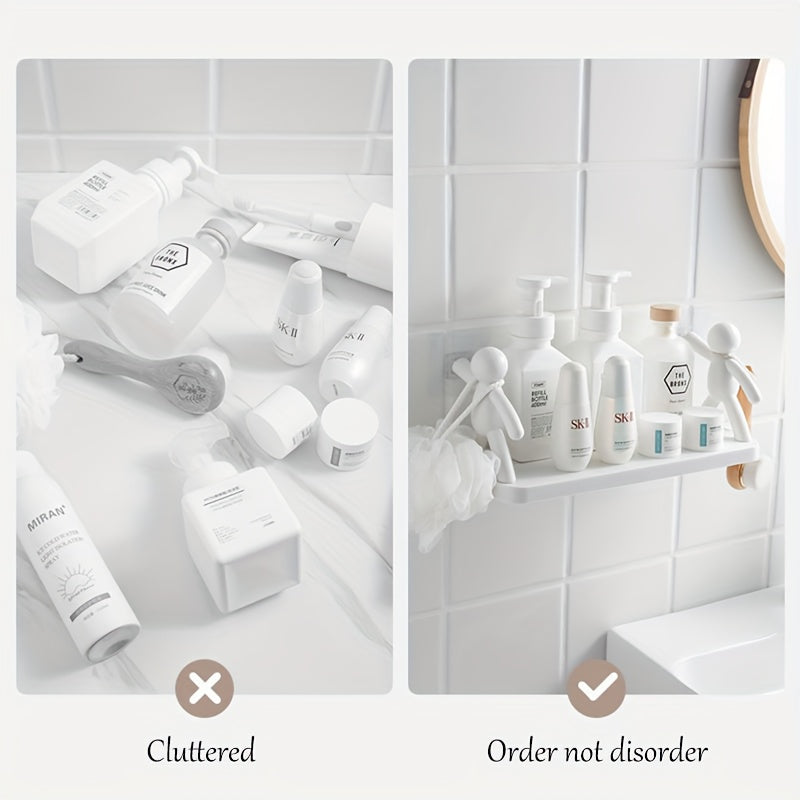 2/3/4/6 piezas, linda estantería de almacenamiento para pared para hombres pequeños de color blanco/gris - sin taladrar, instalación fácil, fuerte y duradera, muy adecuada para la organización del baño y la cocina, almacenamiento de cosméticos, decoració