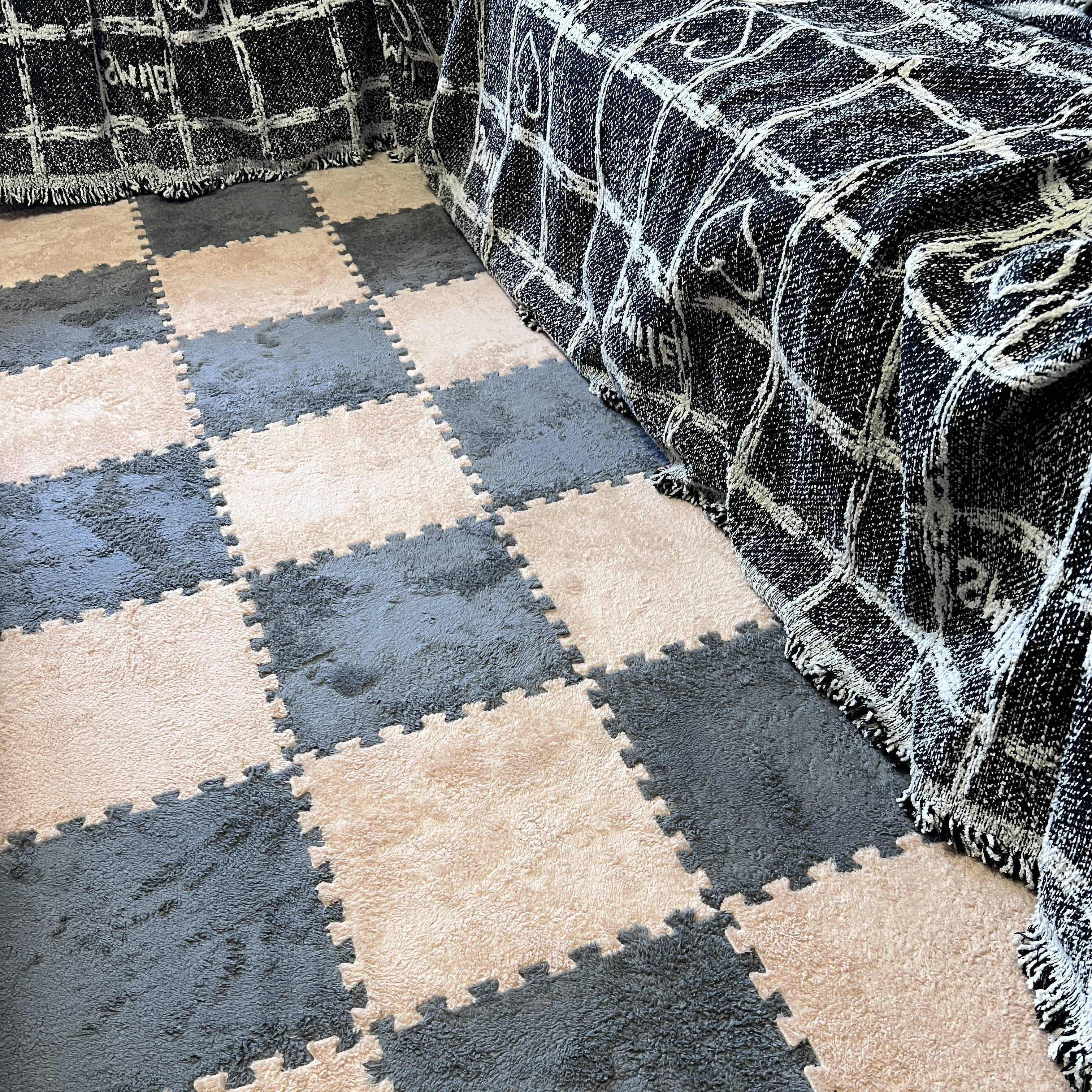 1 Juego De 24 Piezas, Alfombra De Ante, De 2 Colores, De Dormitorio, De Rompecabezas, Alfombra Interior, Cuadrada Simple, Decoración Del Hogar, Aislamiento Acústico Y Absorbente De Impactos, De Juego