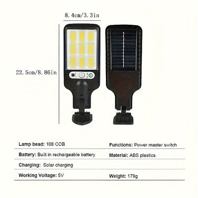 New Lámpara de Calle Solar Exterior con Sensor de Movimiento y Control Remoto, IP44 para Patio, Pasillo o Garaje - Luz LED para Jardín