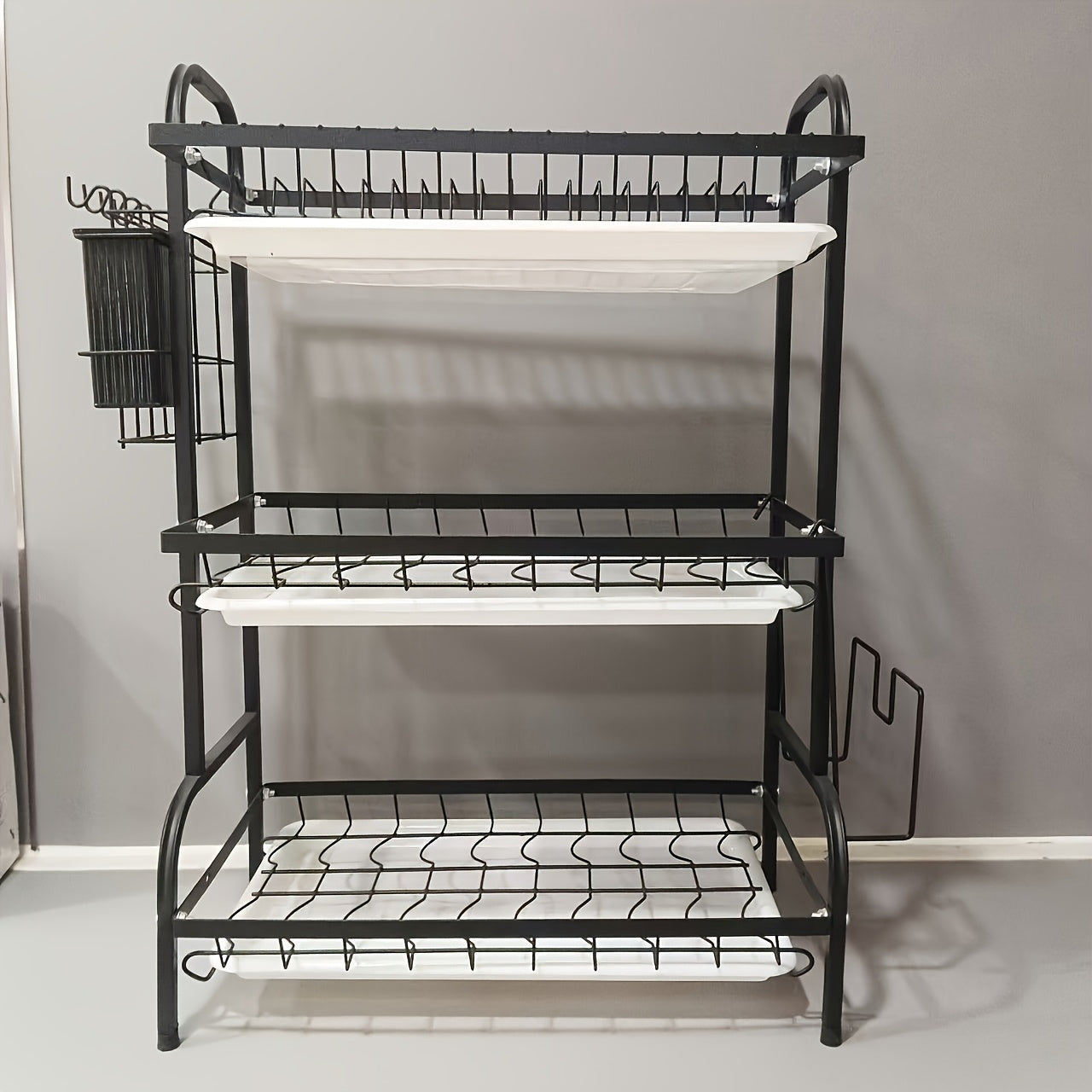Organizador de Cocina de Tres Niveles con Bandeja de Drenaje – Soporte Multiusos para Utensilios, Cuchillos y Tabla de Cortar, Ahorrador de Espacio, Rack para Encimera y Gabinete, , Esencial en Cada Hogar