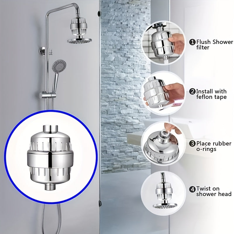 Filter de Ducha de 15 Capas con Cartuchos Incorporados - Cabezal de Ducha Cromado y Cuerpo de Plástico Blanco, Reduce Cloro, Olores y Jabonosa, Mejora la Salud del Pelo y el Agua Beige Clara, Instalación Fácil para una Experiencia Suave y Cómoda