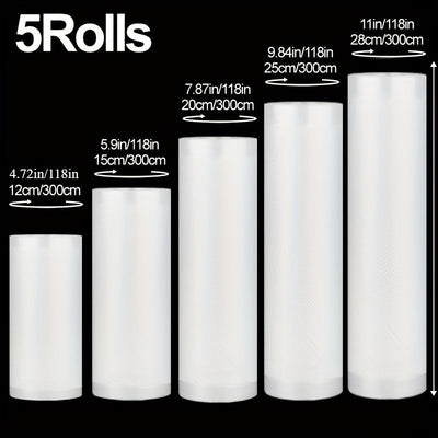 5 rollos de bolsas de sellador de vacío portátil con textura, malla de un solo lado, desechables, para carne, frutas, granos, verduras, organizadores de cocina y almacenamiento, accesorios de cocina.