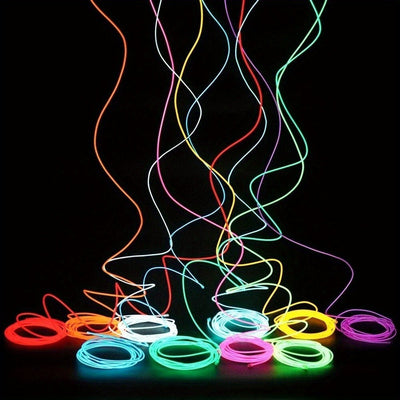 Juego de 12 piezas de cable EL luminoso, cable EL luz fría, cadena de luz ambiental decorativa DIY, accesorios de baile fluorescentes, cable fluorescente LED.
