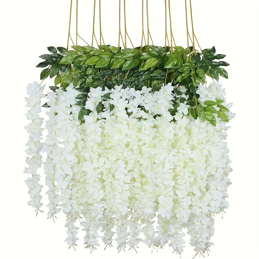 36 Ramos de Glicinas Artificiales Realistas Colgantes - Enredaderas Cascadas Blancas Espectaculares, Ideales para Bodas, Jardines y Decoraciones DIY - 110.12 cm de Largo, Perfectos para Temporada Nupcial, Navidad y Fiestas de San Valentín