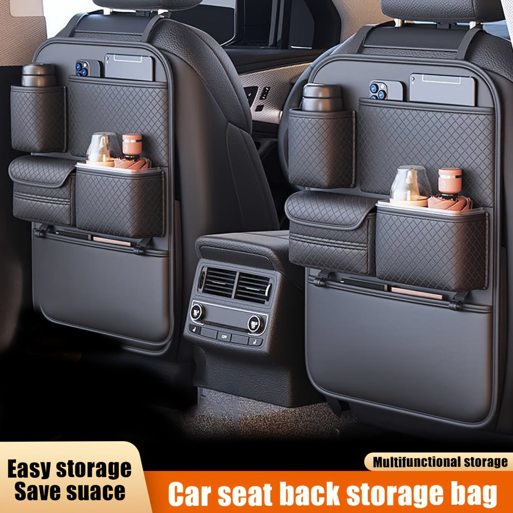Organizador de Asiento Trasero para Coche con Patrón de Diamante en Cuero PU - 1pc, Almacenamiento Multicompartimento para Botellas de Agua, Tabletas y Accesorios, Ahorra Espacio para Autos, Camionetas y SUVs ()