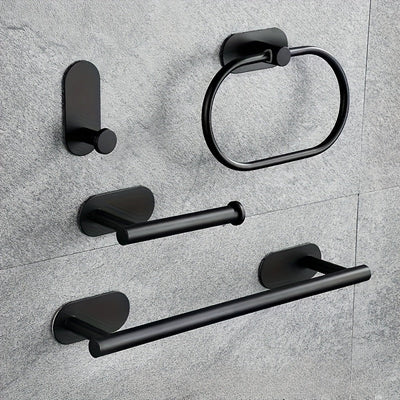 Juego de 4 piezas de accesorios para baño de acero inoxidable, portarrollos de papel higiénico y toallero montados en la pared, resistentes al óxido, sin necesidad de taladrar, fácil instalación, diseño moderno y elegante para baños contemporáneos