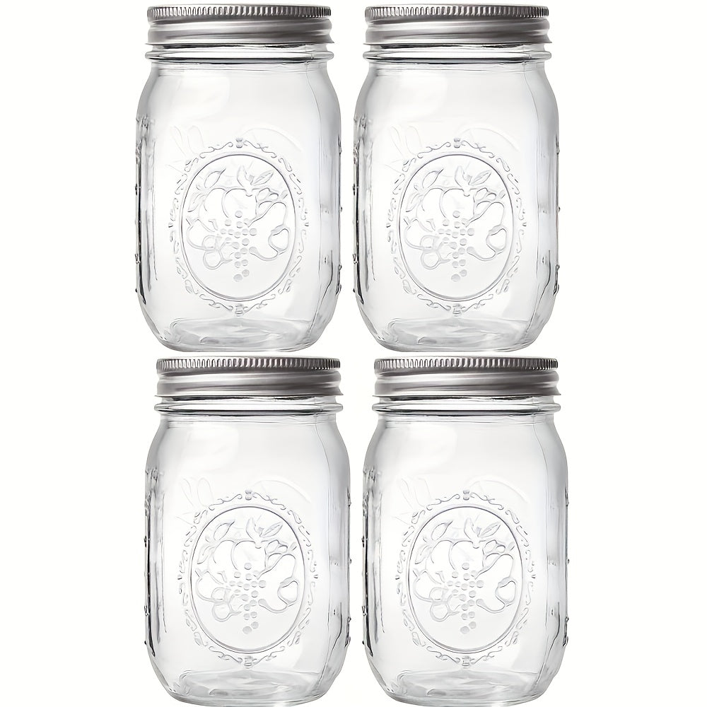 250ml/500ml 4/8pcs Tarros de Vidrio Mason con Tapas Redondas, Reutilizables para Enlatado, Fermentación, Conserva, Avena Nocturna, Mermelada, Frutas y Snacks, Contenedores y Accesorios de Cocina