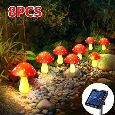 Luces solares para jardín en forma de hongo, 8 modos, LED rojo y amarillo, iluminación para caminos exteriores, decoración para bodas y festividades, energía solar, eficientes y fáciles de instalar, luz solar para exteriores