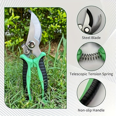1pc Tijeras de Podar Profesionales de Acero Inoxidable con Mango Ergonómico Antideslizante y Acción de Resorte - Cortahierros Manuales para Rosas, Árboles Frutales y Arbustos - Herramienta Duradera para Jardinería y Paisajismo en Casa, Diseño Contemporán