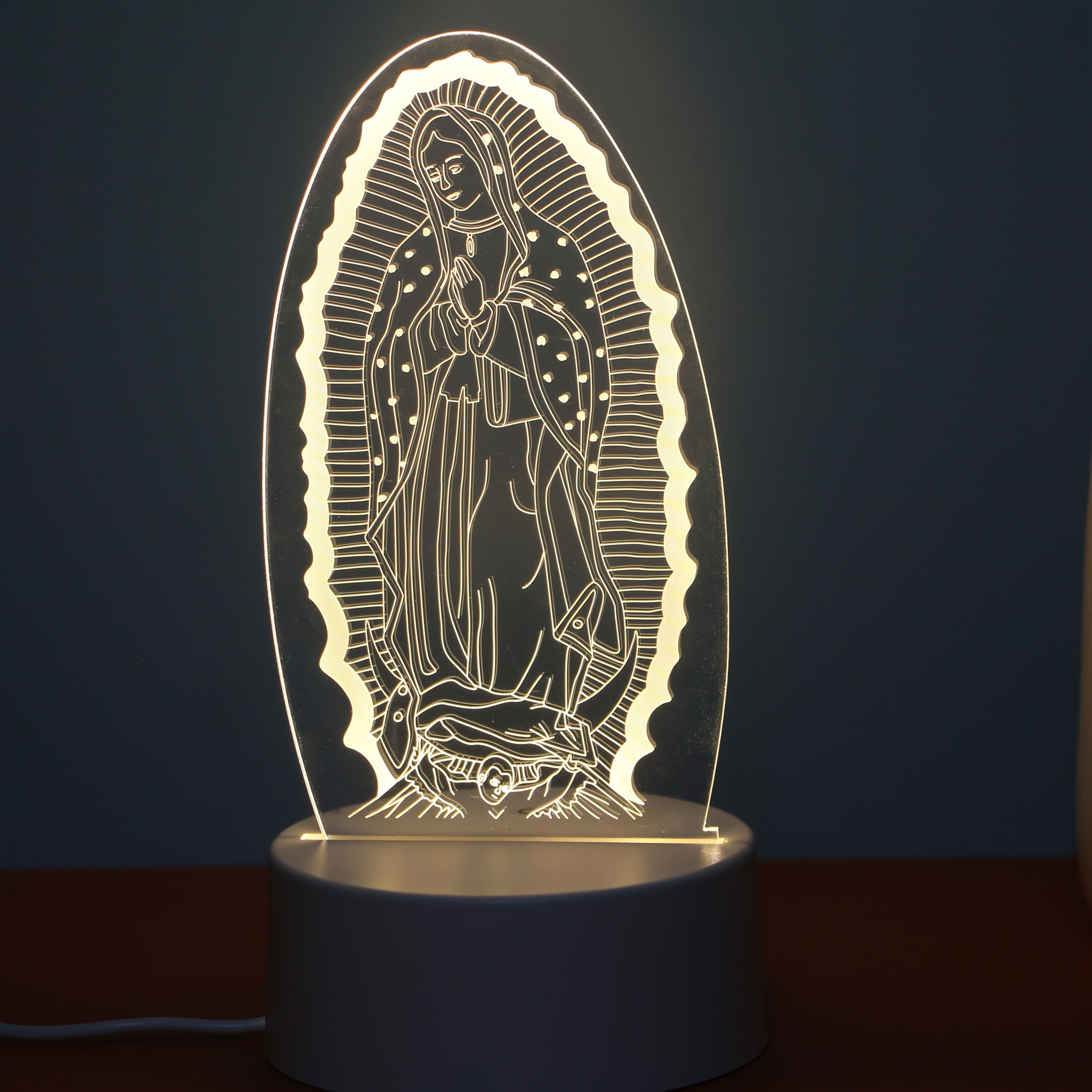 1pc Lámpara de Mesa Elegante Virgen María Vintage - Luz Nocturna Religiosa LED con Base Alimentada por USB, Iluminación Oval para Hogar, Oficina, Capilla - Sin Pilas Necesarias, Regalo Católico para Navidad, Cumpleaños, Boda - Construcción Duradera en Pl