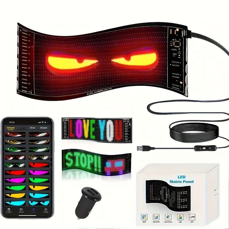 Panel LED de Alta Calidad para Automóviles con Pantalla a Color Suave y Control por App - Decoración Personalizable DIY, Incluye Accesorios de Montaje, Iluminación Única, Diseño Ocular, Controlado desde Smartphone, Alimentado por USB