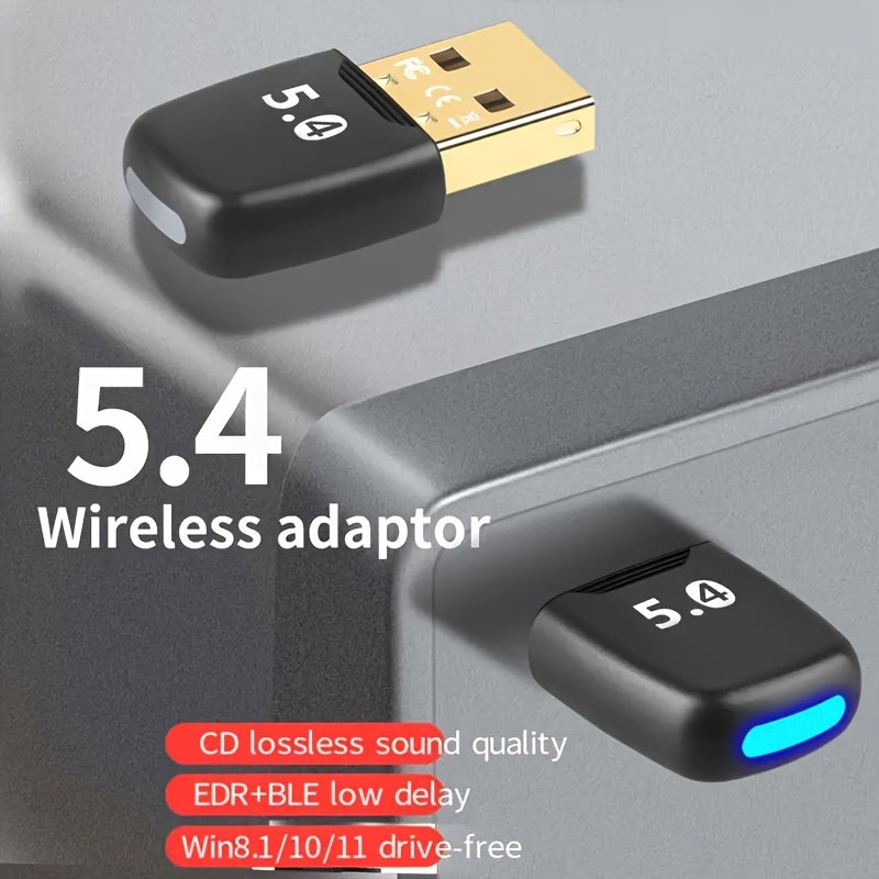 Adaptador USB inalámbrico de 5.4 GHz - Sin conductor, Plug-and-Play, Soporte EDR+BLE, Baja latencia, Sonido de alta calidad, Alimentación por USB, No requiere batería, Ideal para PC, auriculares, teclado, ratón y altavoces, receptor de audio inalámbrico