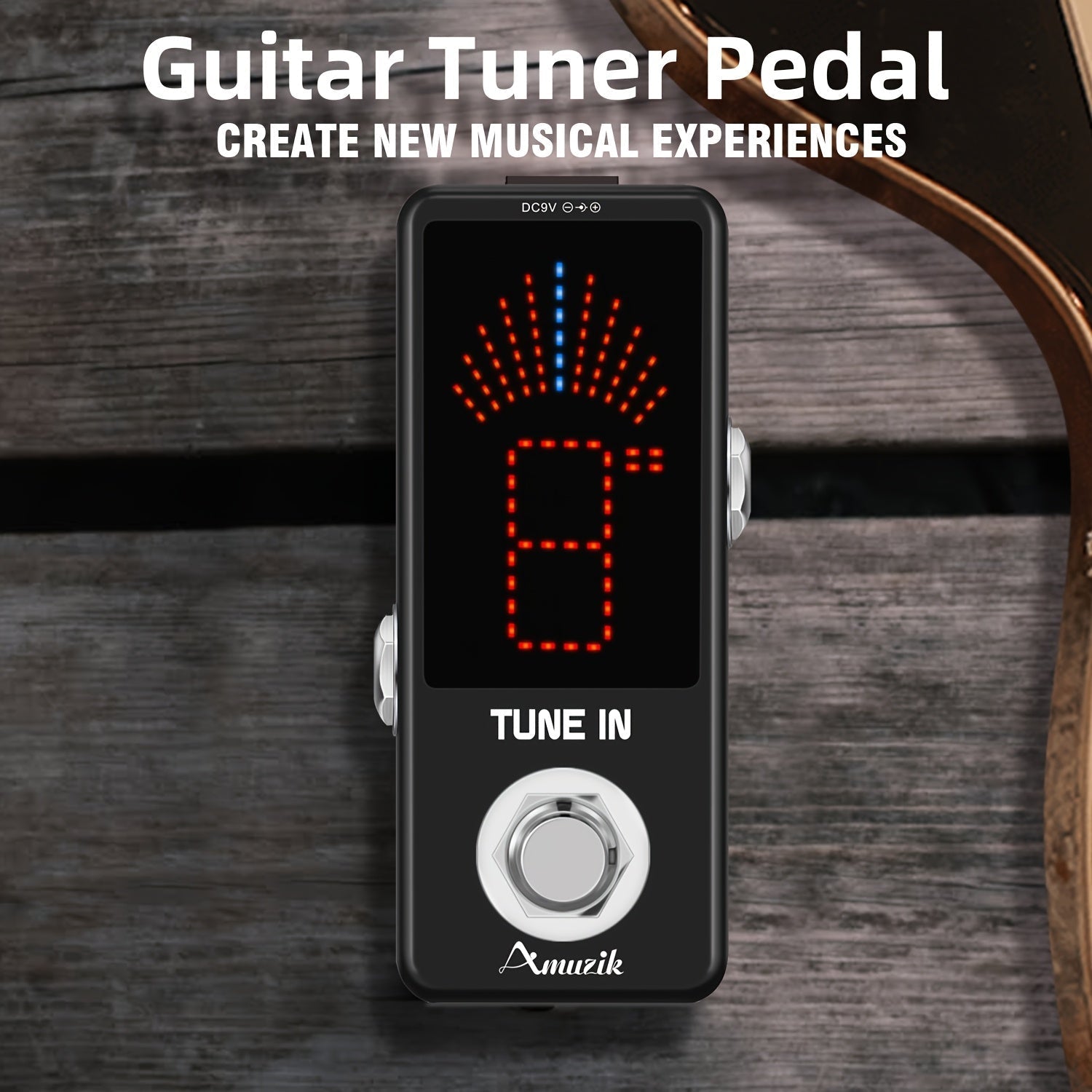 Pedal Afinador de Guitarra, Afinador Cromático para Guitarras Eléctricas y Bajos con Indicador de Tono Preciso ±1 Centido y True Bypass