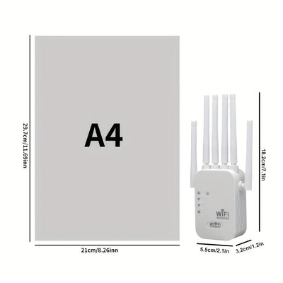 Amplificador de señal WiFi, compatible con WIFI6, con puerto Ethernet, 6 antenas 360°, cobertura de hasta 11000 pies cuadrados, adecuado para más de 35 dispositivos, repetidor de WiFi para el hogar, configuración de un solo clic.