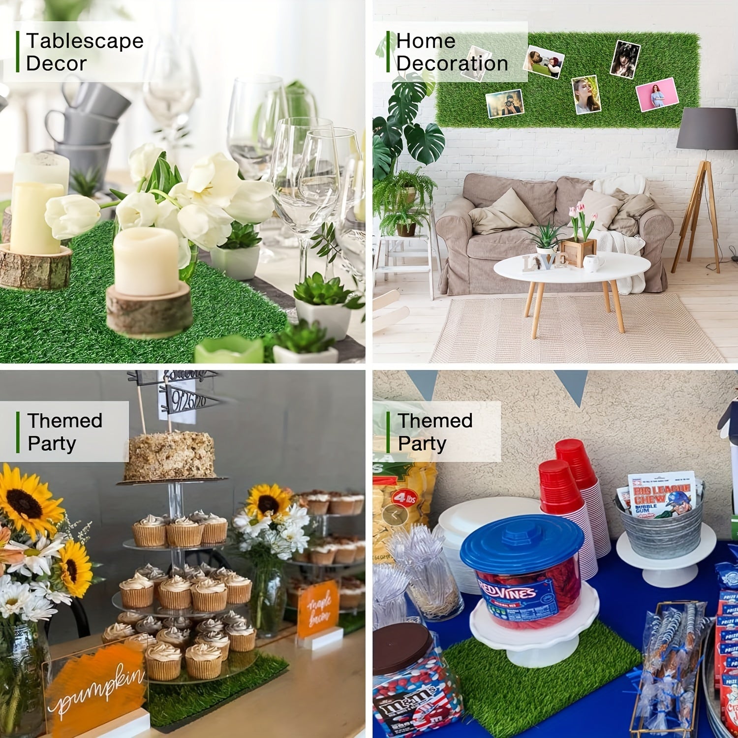 Pack de 6 Cuadrados de Césped Artificial Resistente - Base Antideslizante, Alfombras Verdes Realistas para Pascua, Patio, Decoración de Mesa, Área de Juegos Amigable con Mascotas - Uso Interior/Exterior, Fácil de Limpiar y Reutilizable - Ideal para Manua