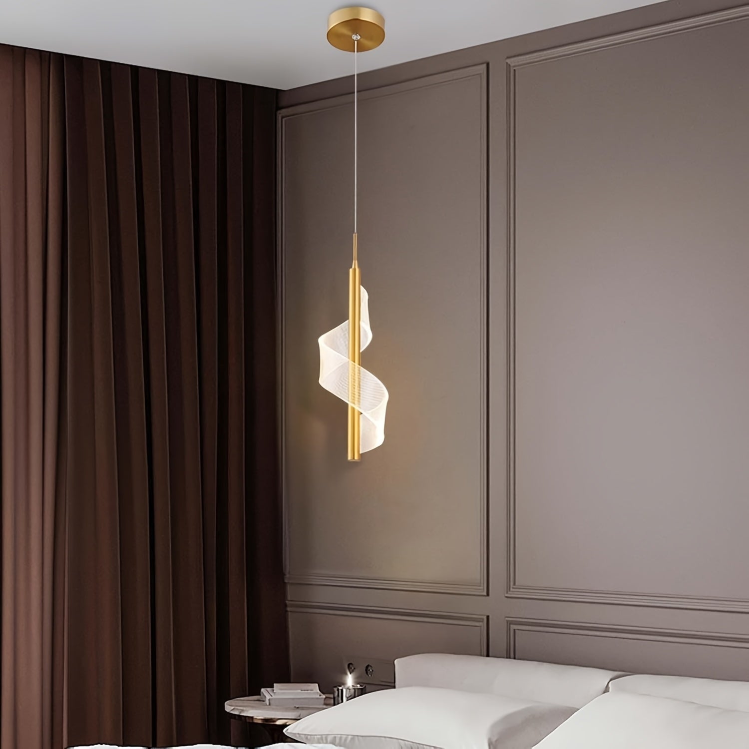 Lámpara colgante de acrílico transparente, luz LED regulable, altura ajustable, diseño moderno, lámpara de techo con espiral dorada, ideal para isla de cocina, comedor, sala o habitación, color dorado