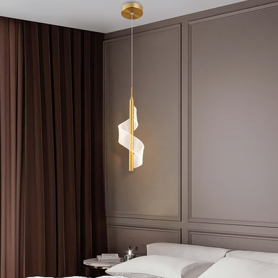 Lámpara colgante de acrílico transparente, luz LED regulable, altura ajustable, diseño moderno, lámpara de techo con espiral dorada, ideal para isla de cocina, comedor, sala o habitación, color dorado