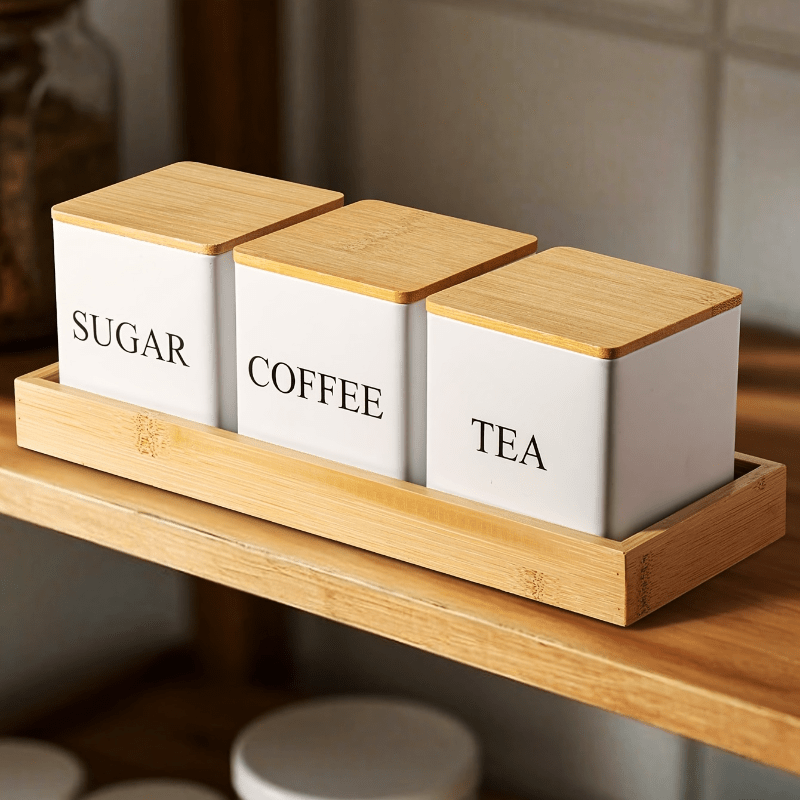 Contenedores de Almacenamiento y Blanco, Recipientes Metálicos para Café, Azúcar y Té, Organización Diaria, Almacenamiento de Cocina