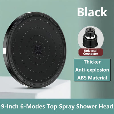 Rociador de Ducha Montado en Pared con 6 Modos de Chorro Mejorado - Diseño Redondo Moderno en ABS, Sin Necesidad de Electricidad para Hogar y Baño