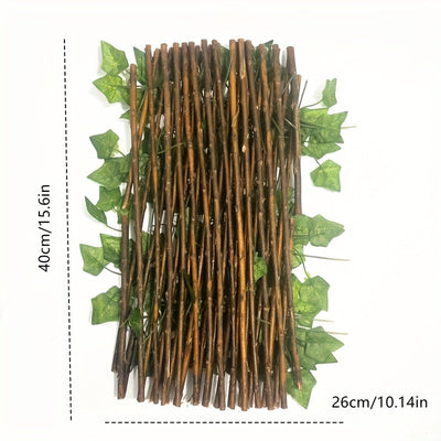 Paquete de 1 Valla de Privacidad Expandible de Madera Maciza - Diseño Ajustable con Hojas y Vegetación Artificial, Madera Marrón de Abeto para Jardín, Patio, Balcón - Barrera Decorativa Exterior para Navidad, Protección Solar, Mascotas & Decoración Rústi