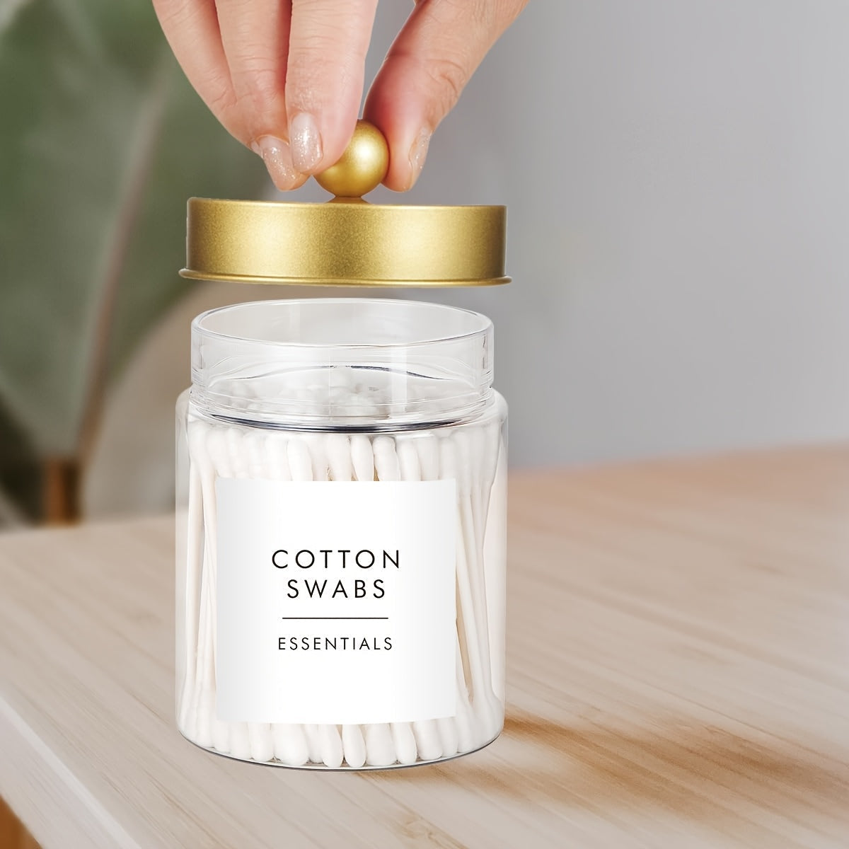 Dispensador de hisopos - Jarras de plástico de 8 oz para organizar maquillaje en el tocador, accesorios para baño, algodón, bolas, almohadillas y seda dental