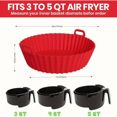 Pack de 2 Forros Rojos para Freidora de Aire - Papel de Horno Reutilizable, Resistente al Calor hasta 446°F, Antiadherentes con Asas para Fácil Limpieza, Libre de BPA, Compatible con Freidoras de 3-5QT, Piezas de Repuesto para Cocina, Asas Easyinsert