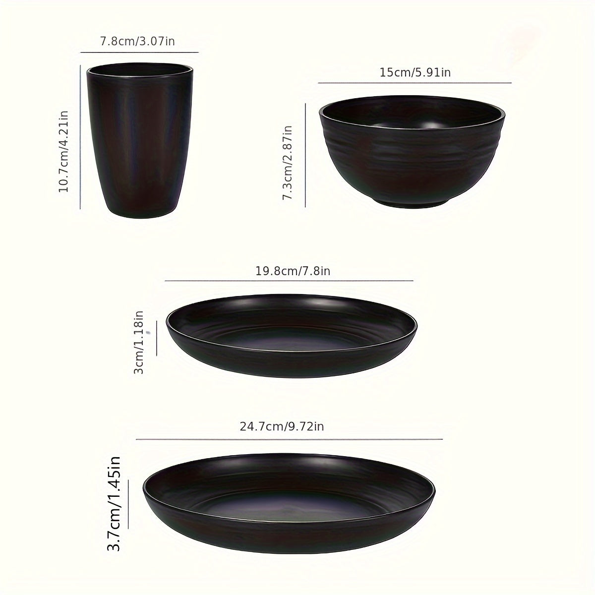 Juego de vajilla de plástico de 16 piezas - Incluye platos, tazones, tazas y platillos - Ideal para camping, picnics, reuniones familiares, autocaravanas, fiestas y residencias universitarias