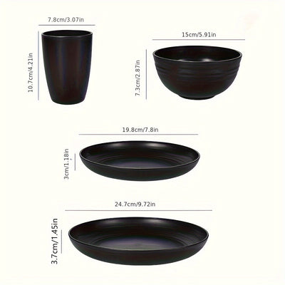 Juego de vajilla de plástico de 16 piezas - Incluye platos, tazones, tazas y platillos - Ideal para camping, picnics, reuniones familiares, autocaravanas, fiestas y residencias universitarias
