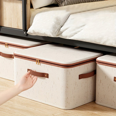 Caja de almacenamiento de tela plegable, Beige, Minimalista, con tapa, Lavar a mano o limpiar en seco profesional, para ropa, dormitorio, uso doméstico