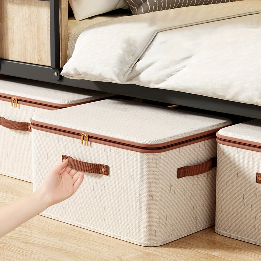 Caja de almacenamiento de tela plegable, Beige, Minimalista, con tapa, Lavar a mano o limpiar en seco profesional, para ropa, dormitorio, uso doméstico