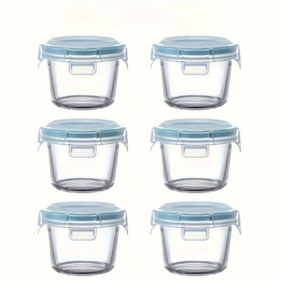6 paquetes de recipientes de vidrio para almacenamiento de alimentos con tapas abatibles - Recipientes redondos multiusos y reutilizables - Sellado a prueba de fugas para refrigerios y salsas - Apto para microondas, congelador y lavavajillas