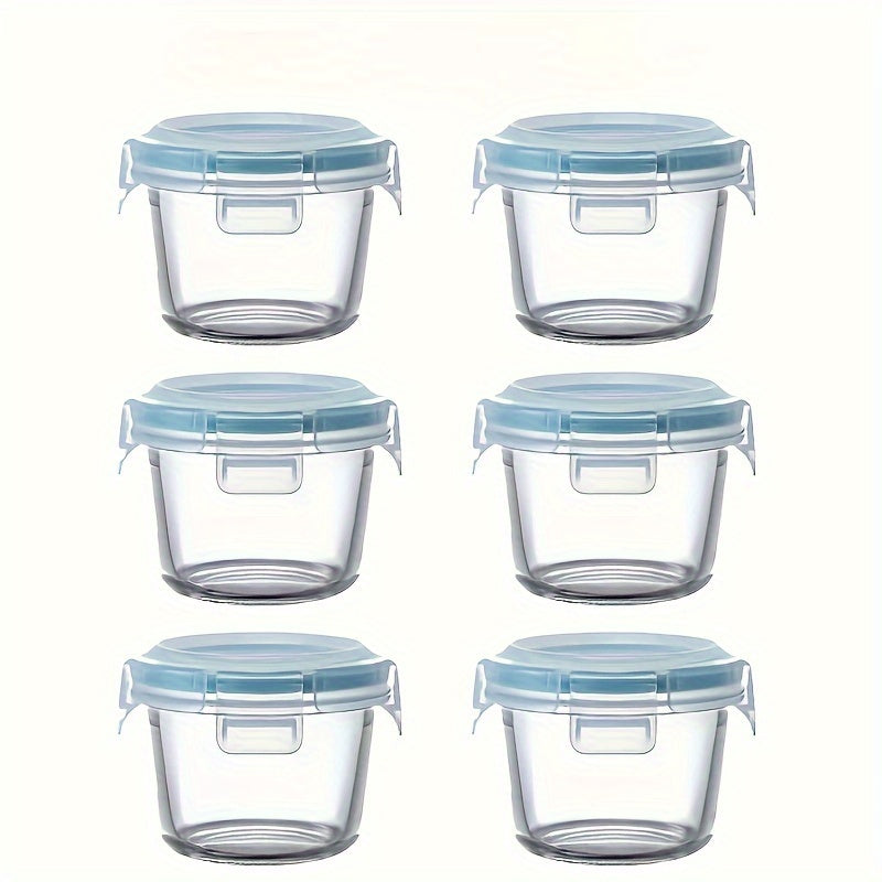 6 paquetes de recipientes de vidrio para almacenamiento de alimentos con tapas abatibles - Recipientes redondos multiusos y reutilizables - Sellado a prueba de fugas para refrigerios y salsas - Apto para microondas, congelador y lavavajillas