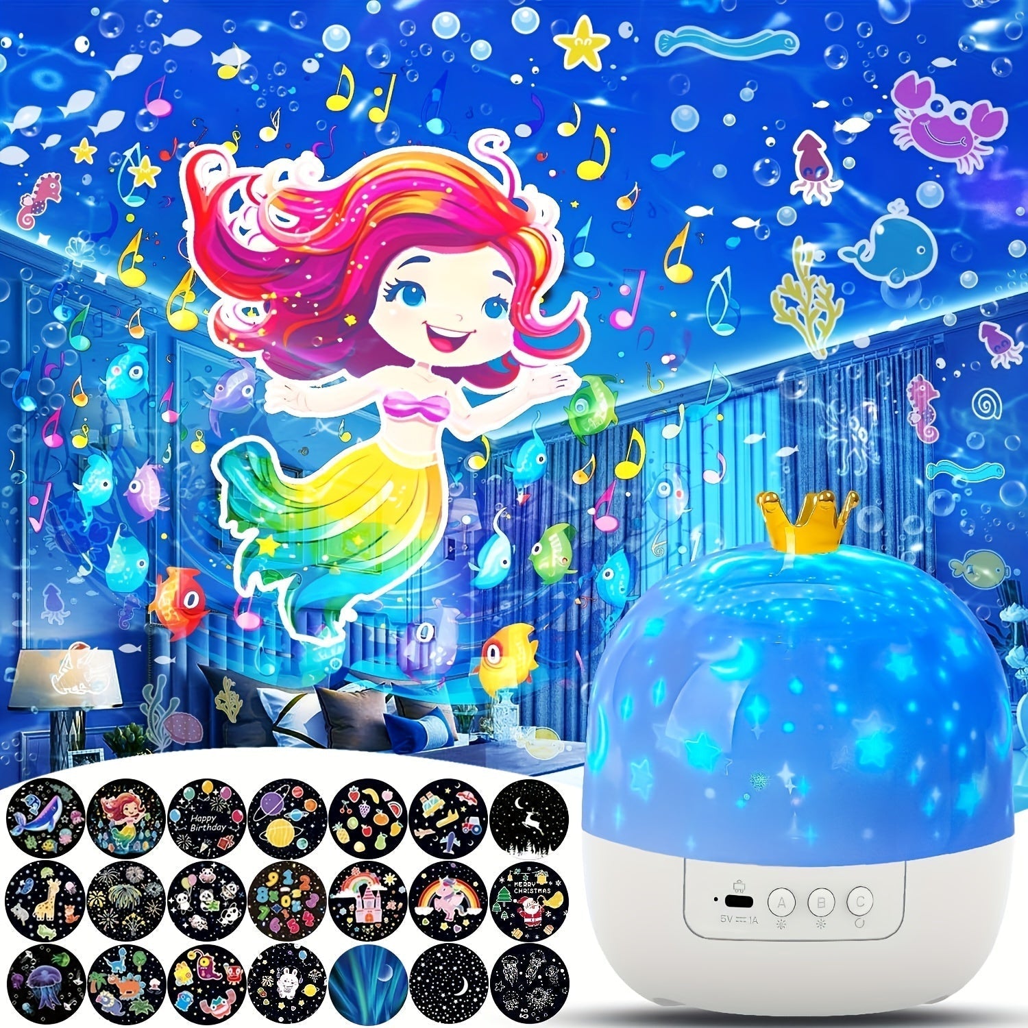 1 pza. lámpara de proyección de fantasía colorida, 21 patrones, luz nocturna de galaxia, proyección navideña, regalo de navidad, luz decorativa para habitación, proyector de cielo estrellado, luz ambiental, luz nocturna