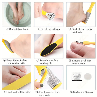 Juego Profesional de Pedicura 8 en 1, Kit para Cuidado de Pies con Acero Inoxidable, Eliminador de Callosidades y Espuma Beige