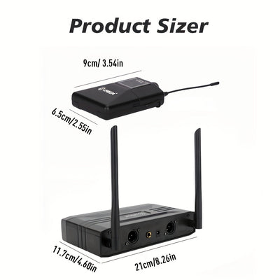 Sistema de micrófono inalámbrico profesional LMBGM con 1 micrófono de solapa y 1 micrófono de diadema para presentaciones en escenarios, conferencias, aulas, conferencias, coros, bodas, etc. - Conector XLR, sin batería, sin función de carga, alimentación