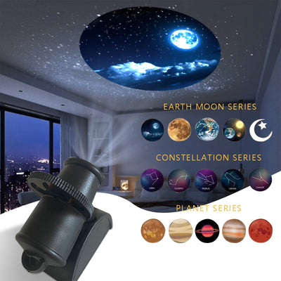 1pc Lámpara de proyección de noche estrellada, 15 escenas HD LED Proyector de estrellas, recargable por USB, ≤36V, acabado barnizado, iluminación ambiental decorativa para techo de dormitorio, 15 escenas de cielo estrellado con constelaciones y planetas