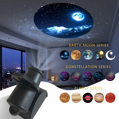 1pc Lámpara de proyección de noche estrellada, 15 escenas HD LED Proyector de estrellas, recargable por USB, ≤36V, acabado barnizado, iluminación ambiental decorativa para techo de dormitorio, 15 escenas de cielo estrellado con constelaciones y planetas