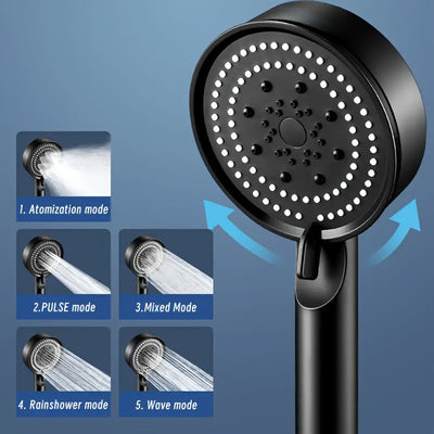Cabeza de ducha de alta presión CelestiaFlow Luxury 5 funciones - Atomización premium, pulsos, lluvia y modos de ola, elegante cabeza de ducha de spa montada en la pared negra para una experiencia de baño en casa inigualable, patrones de pulverización ve