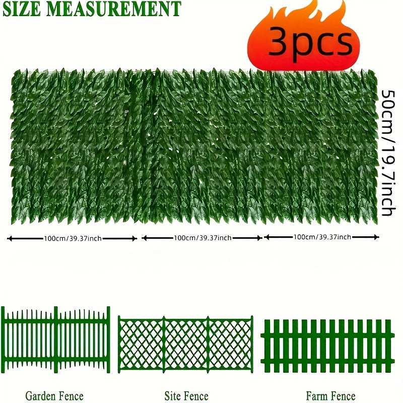 3 paneles de hiedra artificial realista, 299.72 cm x 50.04 cm, resistente a los rayos UV y al desgaste, ideal para decoración interior y exterior en patios, balcones, jardines o áreas exteriores