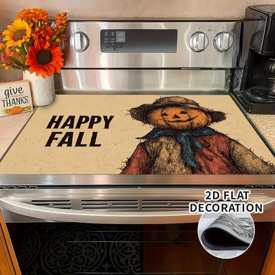 1pc Cubierta Decorativa para Estufa de Acción de Gracias con Diseño de Calabaza "FELIZ OTOÑO" - Protector Antirrayas con Forro de Goma para Quemadores de Gas/Eléctricos, Decoración de Cocina de Otoño y Cosecha para Halloween - Ajuste Perfecto sin Tapar C