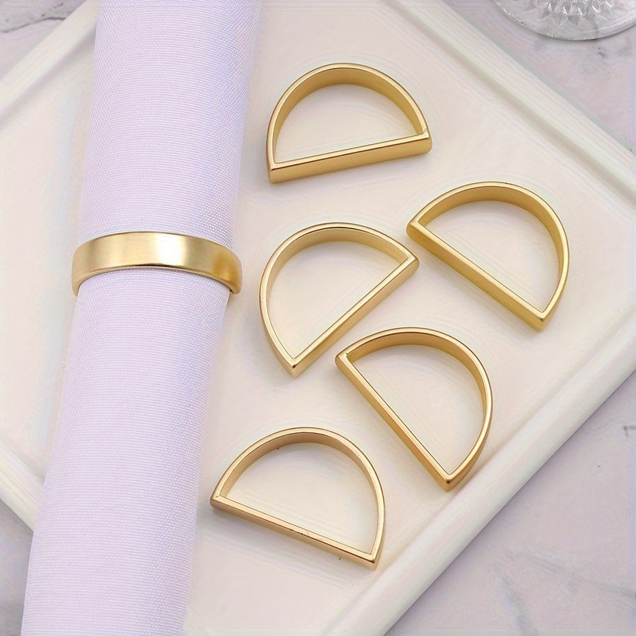 6 piezas de anillos de servilleta de acero inoxidable dorado - Decoración de mesa de forma D de color sólido para Navidad, accesorios elegantes para fiestas, soportes de tela no tejida para mejorar la atmósfera de la mesa.