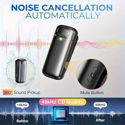 Micrófono inalámbrico lavaliere con estuche de carga, auto reducción de ruido, adaptador incorporado para grabación de video de teléfono, podcasts, transmisión y entrevistas.