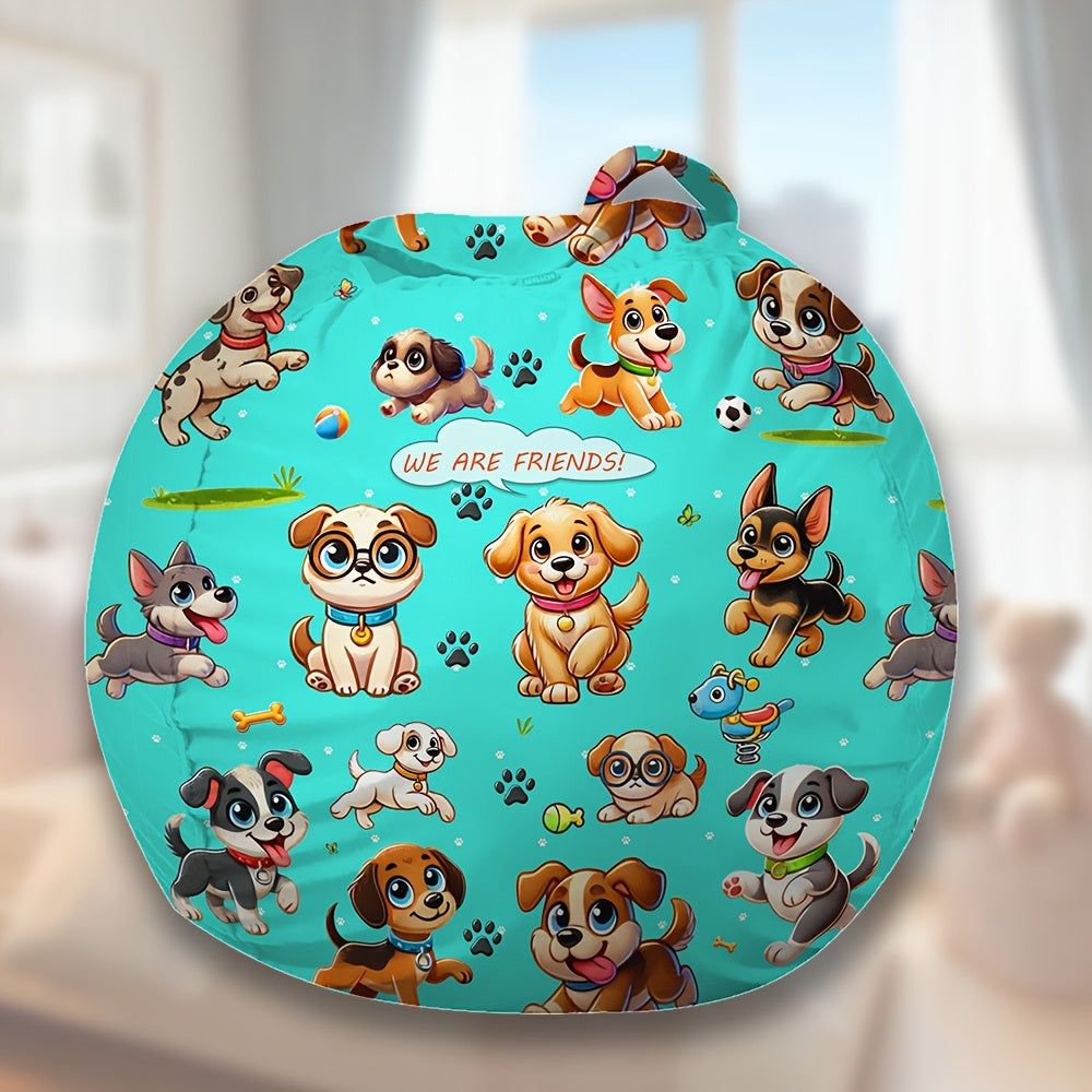 Funda de puf con estampado de perro para niños, cojín de suelo independiente de poliéster suave con cremallera y asa de transporte, almacenamiento versátil para juguetes y ropa, divertido diseño de animales - (relleno no incluido)