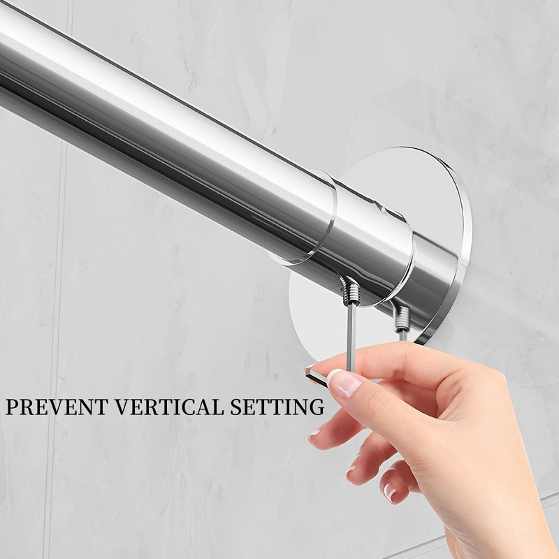 1pc Barra de cortina de ducha de esquina de acero inoxidable plateado, marco en forma de L, instalación sin orificios, adecuada para baño, bañera, tienda de ropa, accesorios de baño duraderos y elegantes al aire libre