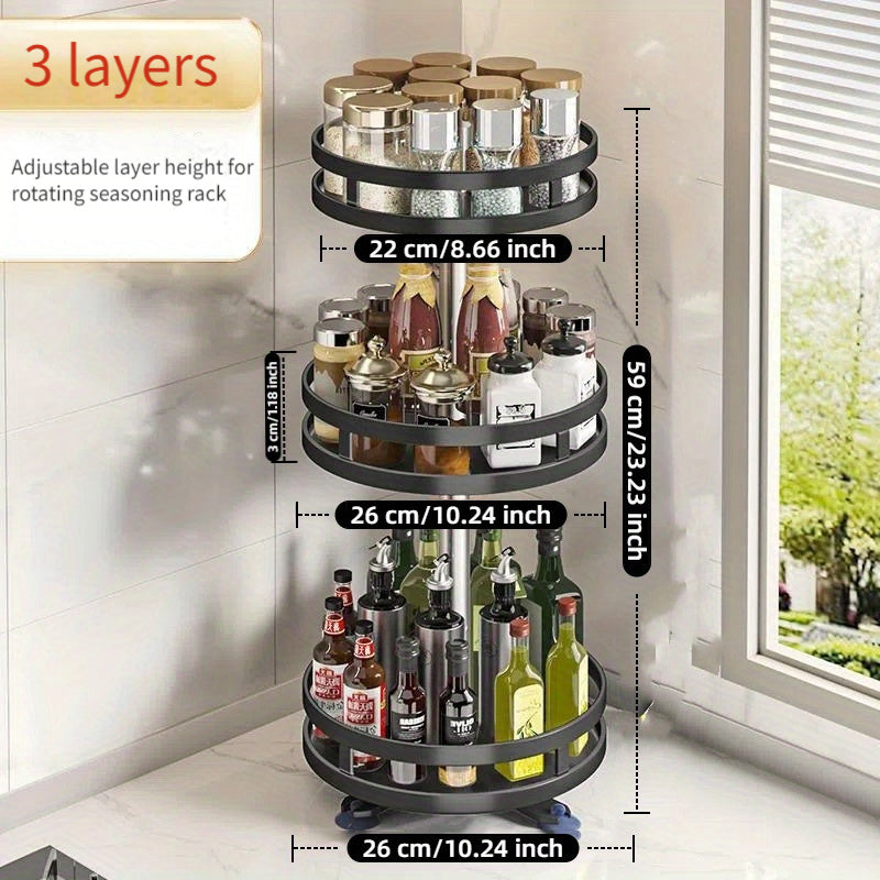 Organizador de cocina giratorio de 360 grados - estante para condimentos metálico con contenedor de almacenamiento, adecuado para especias, champán, etc